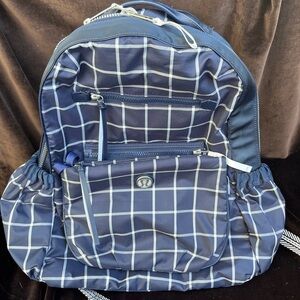 Lululemon Athletica Blue and White Backpack with Grid Design